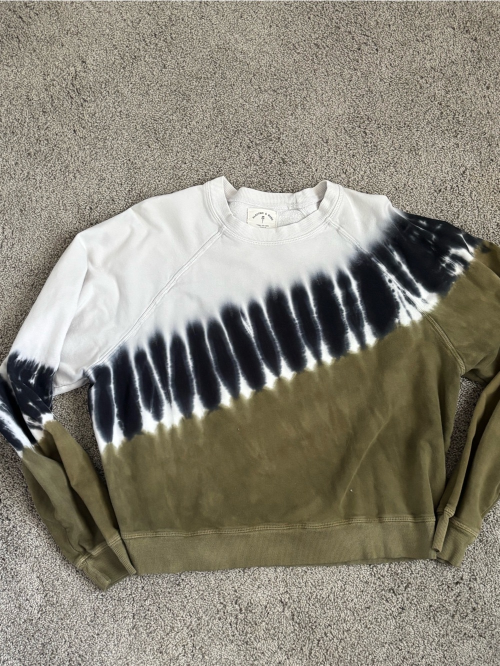Tie-Dye Crewneck Sweatshirt- White, Black & Olive